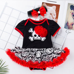 Halloween Baby Outfit Cartoon Pumpkin Tulle Romper Dress 2-Piece Set Baby Party Costume
