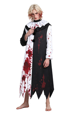 Terrifier Black and White Long Clown Robe with Blood Stain Print Men's Horror Clown Cosplay Costume