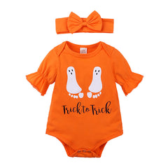 Halloween Cartoon Baby Romper Onesie for Newborns and Toddlers with Headband Included