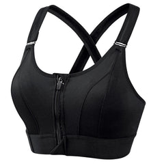 Adjustable Front Zipper Sports Bra, Shockproof, Wire-Free, Back Cross Design, Yoga Bra for Women