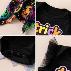 Cute Baby Girl Flutter Sleeve Pumpkin Print Bodysuit Dress Halloween Theme Toddler Festival Photo Shoot Costume