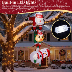 8ft Inflatable Christmas Decoration, Santa Climbing Roof with Reindeer & Snowman/Elf, Indoor Decor