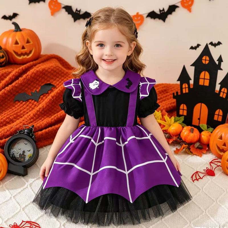 Cute Ghost Embroidered Fashion Mesh Dress for Toddler Girls