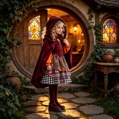 Witchy Style Halloween Children's Costume Performance Dress Medieval Cosplay Little Red Riding Hood Cloak Cape Dress