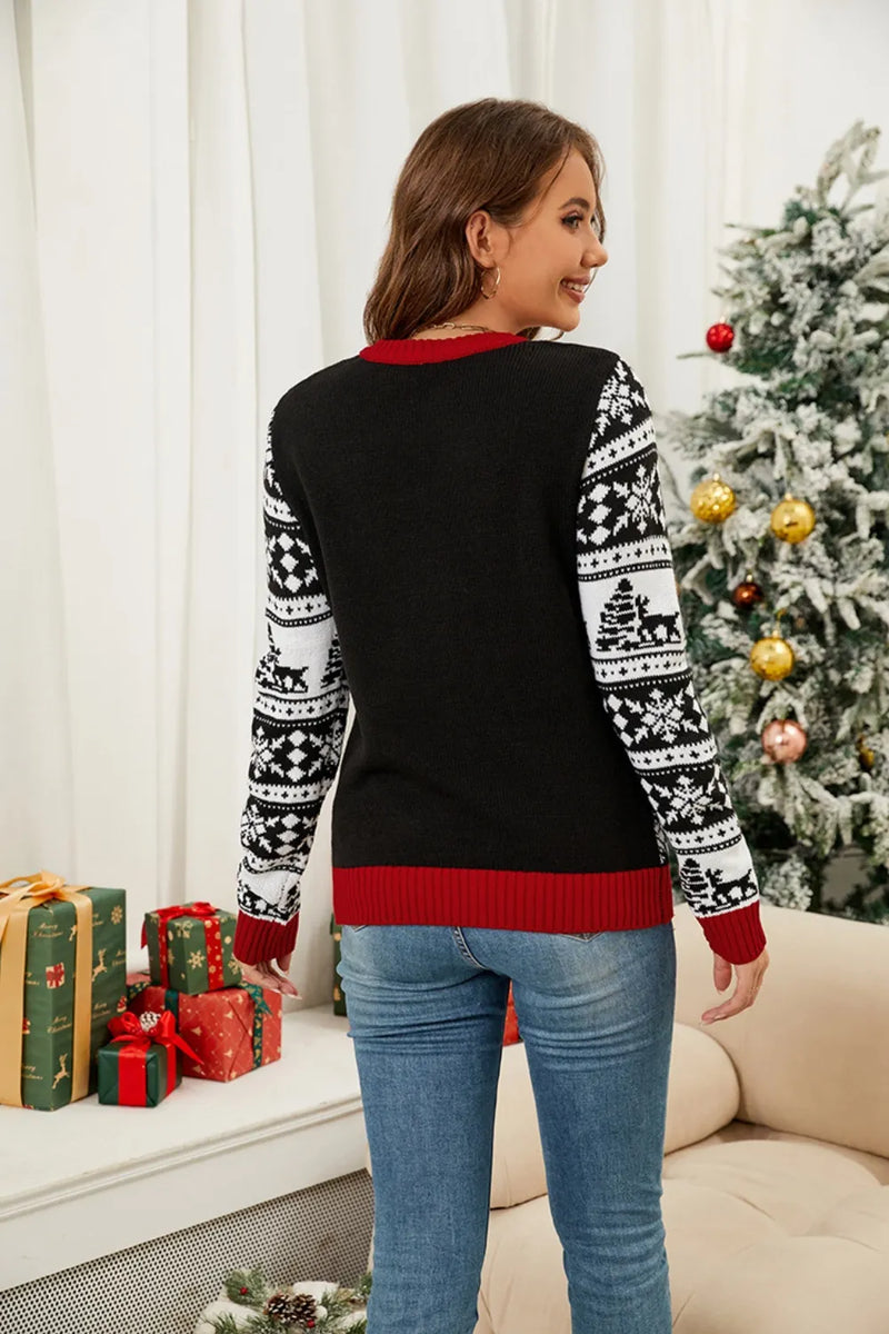 Christmas reindeer jacquard round neck knitted sweater top pullover sweater