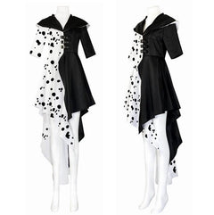 Halloween Cruella Costume Cosplay Evil Queen Black White Coat Evening Party Dress Fashion Emma Magic Performance Oufit