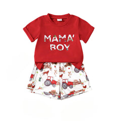 Children's Short Sleeve Set, Three-Color Letter Print T-Shirt and Shorts Two-Piece Set, Summer Outfit for Boys