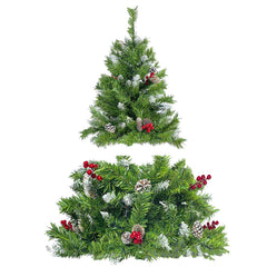 Christmas Tree Artificial Christmas 4-piece Set, including flower wreath, flower wreath, and 2 entrance trees, with LED lights