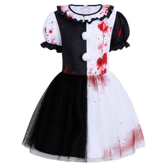 Women's Cosplay Clown Dress with Lace Overlay, A-line Silhouette, Terrifier Horror Costume, Halloween Party Dress