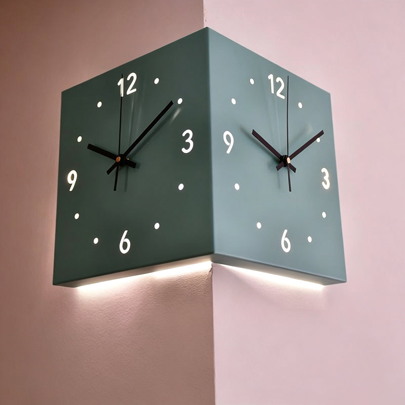 Nordic Dual‑Glow Corner Clock, Silent LED Wall Clock, Modern Minimalist Home Decor for Living Room Bedroom