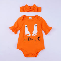 Halloween Cartoon Baby Romper Onesie for Newborns and Toddlers with Headband Included