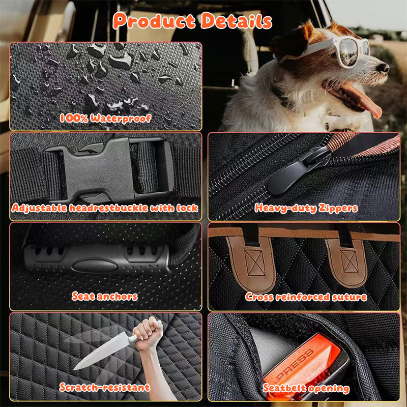 Dog Car Hammock Seat Cover, Waterproof 600D Oxford Fabric Pet Seat Protector for Back Seat, Scratch Proof & Anti-Slip