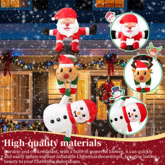 8ft Inflatable Christmas Decoration, Santa Climbing Roof with Reindeer & Snowman/Elf, Indoor Decor