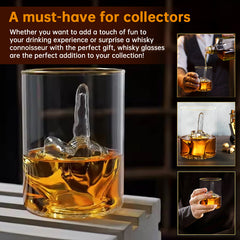 Middle Finger Whiskey Glass with 3D Finger Inside - Funny Novelty Glass for Bourbon Scotch Cocktails, Unique Gift for Men