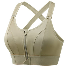 Adjustable Front Zipper Sports Bra, Shockproof, Wire-Free, Back Cross Design, Yoga Bra for Women