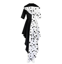 Halloween Cruella Costume Cosplay Evil Queen Black White Coat Evening Party Dress Fashion Emma Magic Performance Oufit
