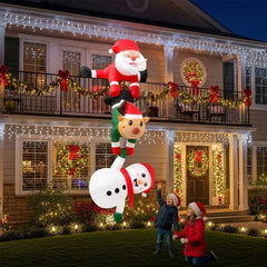 8ft Inflatable Christmas Decoration, Santa Climbing Roof with Reindeer & Snowman/Elf, Indoor Decor
