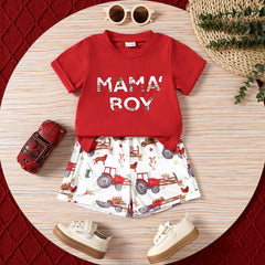 Children's Short Sleeve Set, Three-Color Letter Print T-Shirt and Shorts Two-Piece Set, Summer Outfit for Boys