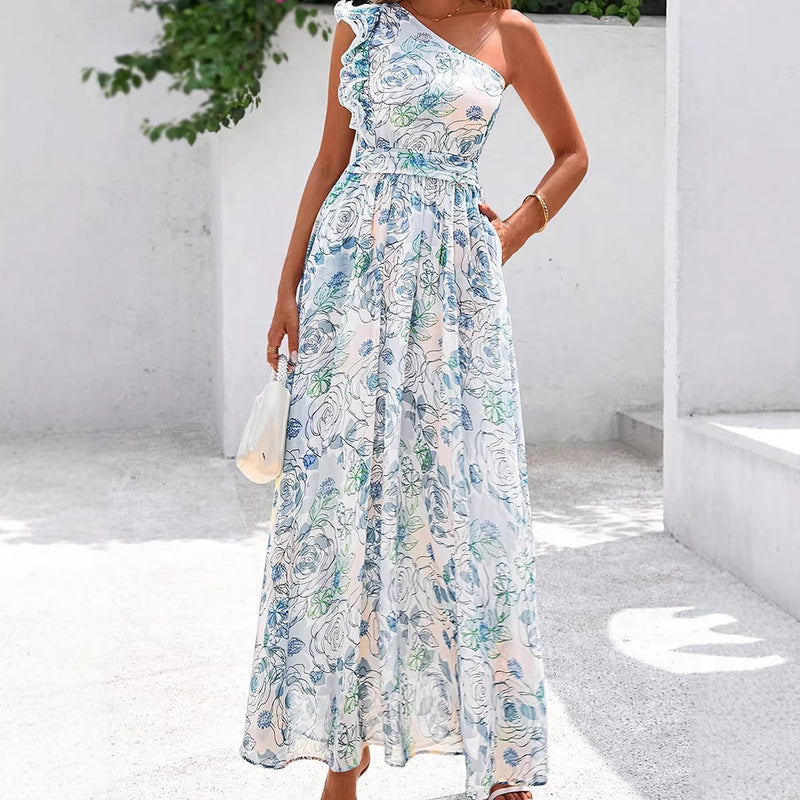 Single Shoulder High Waist Dress for Women