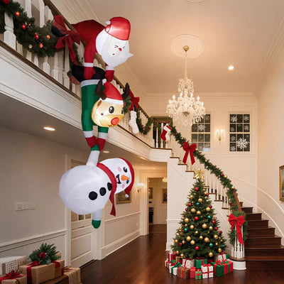 8ft Inflatable Christmas Decoration, Santa Climbing Roof with Reindeer & Snowman/Elf, Indoor Decor