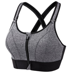 Adjustable Front Zipper Sports Bra, Shockproof, Wire-Free, Back Cross Design, Yoga Bra for Women
