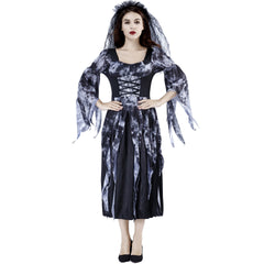 Halloween Dark Evil Crow Tulle Ghost Bride Cosplay Costume for Carnival and Easter Party