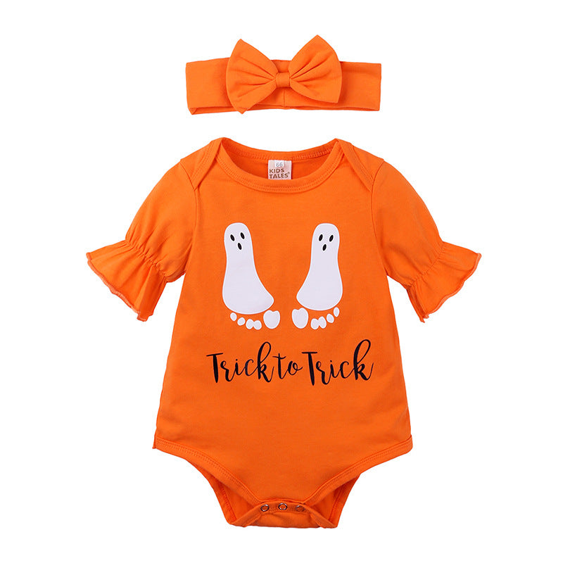 Halloween Cartoon Baby Romper Onesie for Newborns and Toddlers with Headband Included