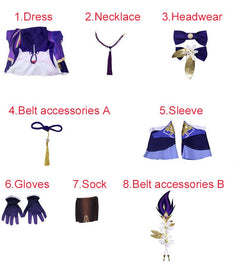 Lolita Maid Uniform Genshin Impact Keqing Cosplay Costume Anime Halloween Carnival Dress  Gloves Socks