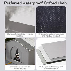 Insulated Outdoor Cat House with Raised Base - Windproof & Weatherproof Shelter with Reflective Lining.