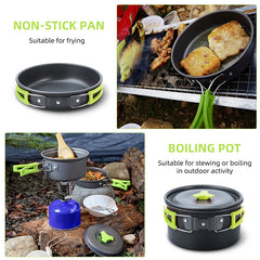 Backpacking Camping Cookware Set, Portable Outdoor Cooking Kit with Tableware, Durable & Lightweight, Foldable Storage Bag