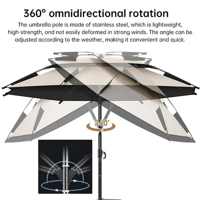 6.6FT Double Canopy Beach Umbrella – UV Protective, Waterproof Sun Shade for Garden, Camping & Fishing