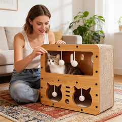 3-in-1 Cat House, Bed & Scratch Post - Multi-Layer Structure Made of Soft, Eco-Friendly Cardboard