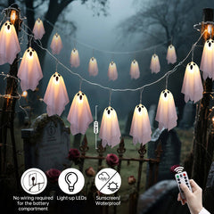 Halloween Ghost Lights – 8-Mode Waterproof String Lights for Indoor/Outdoor Party, Haunted House, Fireplace, Porch