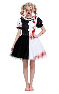 Women's Cosplay Clown Dress with Lace Overlay, A-line Silhouette, Terrifier Horror Costume, Halloween Party Dress