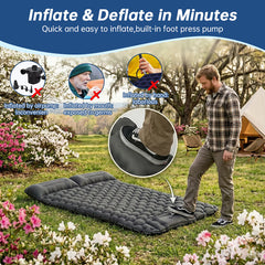 Ultralight Inflatable Sleeping Pad with Pillow - 1-2 Person Camping Mattress