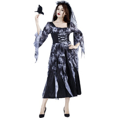 Halloween Dark Evil Crow Tulle Ghost Bride Cosplay Costume for Carnival and Easter Party