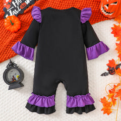 Infant Halloween Romper with Ruffle Ghost Deer Embroidery Long Sleeve Onesie Baby Outerwear Crawling Suit