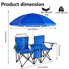 Double Camping Loveseat with Canopy – 600 lb Capacity, Cup Holders & Side Table, Foldable Outdoor Chair for Beach & Park