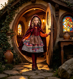 Witchy Style Halloween Children's Costume Performance Dress Medieval Cosplay Little Red Riding Hood Cloak Cape Dress