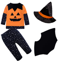 Baby Halloween Pumpkin Costume New Autumn Long Sleeve Kids Star Wizard Hat Halloween Set