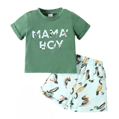Children's Short Sleeve Set, Three-Color Letter Print T-Shirt and Shorts Two-Piece Set, Summer Outfit for Boys