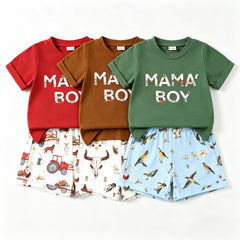 Children's Short Sleeve Set, Three-Color Letter Print T-Shirt and Shorts Two-Piece Set, Summer Outfit for Boys