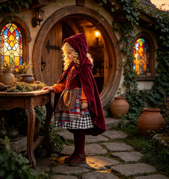 Witchy Style Halloween Children's Costume Performance Dress Medieval Cosplay Little Red Riding Hood Cloak Cape Dress