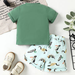 Children's Short Sleeve Set, Three-Color Letter Print T-Shirt and Shorts Two-Piece Set, Summer Outfit for Boys