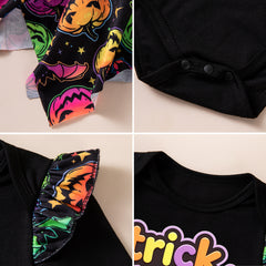 Halloween Baby Girl Outfit Set Colorful Pumpkin Print Long Sleeve Romper Skirt 3-Piece Set